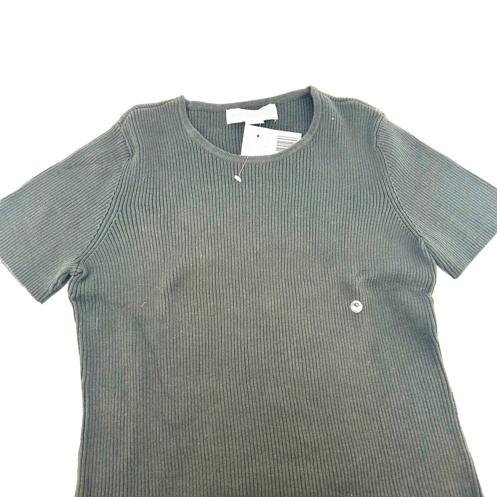 Petite Sophisticate NWT  Charcoal Gray Ribbed Knit Cotton Short Sleeve Top S